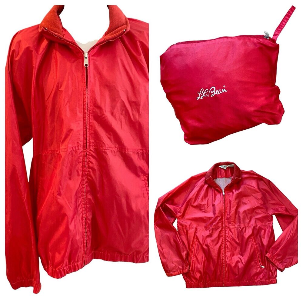 Vintage L L BEAN Jacket Shell Mens XL TALL Red Packable Nylon Full Zip
